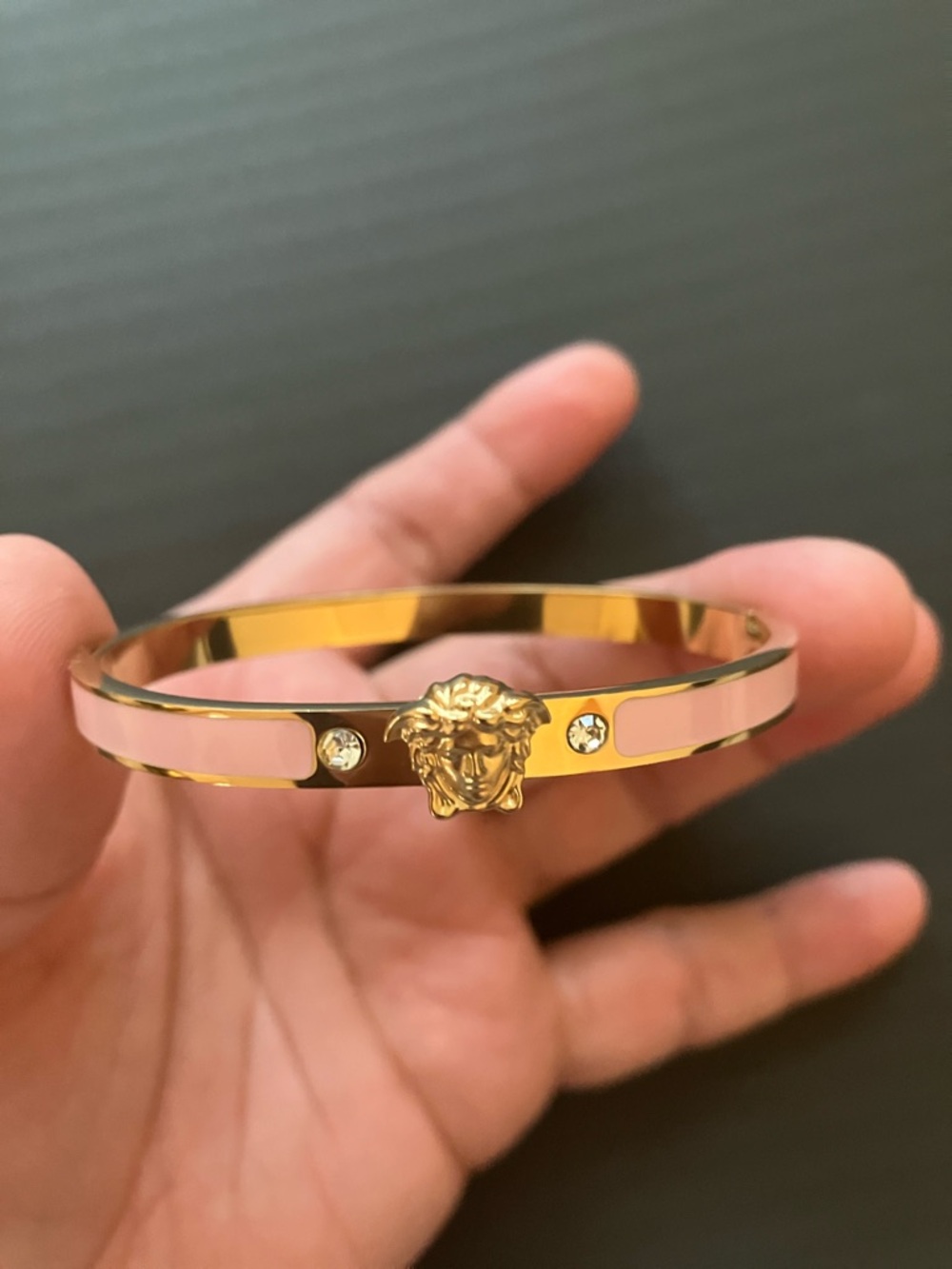 Gold-Tone Pink Medusa Bangle Bracelet - Picture 5 of 12